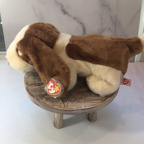 NWT Vintage TY Beanie Buddy 14" Tracker the Bassett Hound Tan Cream Adorable - Picture 11 of 12